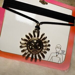 Sun Pendant Double Wrap Cord Necklace